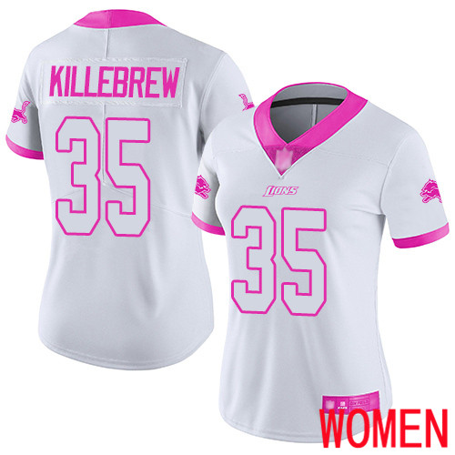Detroit Lions Limited White Pink Women Miles Killebrew Jersey NFL Football #35 Rush Fashion->women nfl jersey->Women Jersey